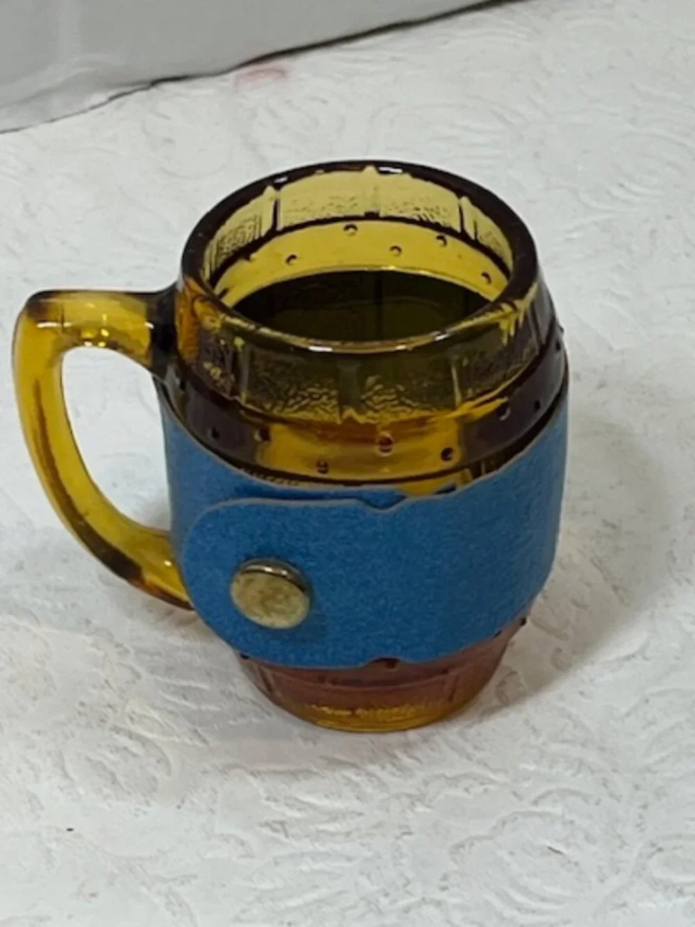 VTG Amber Glass Souvenir Toronto Canada Mini Mug Beer Barrel Blue Band 3